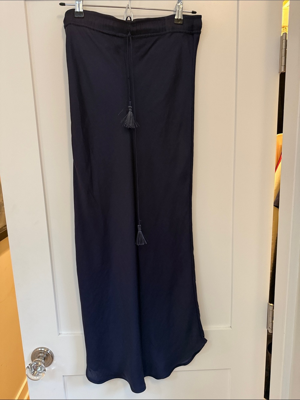 Classic Navy Maxi Skirt with Tassel Tie